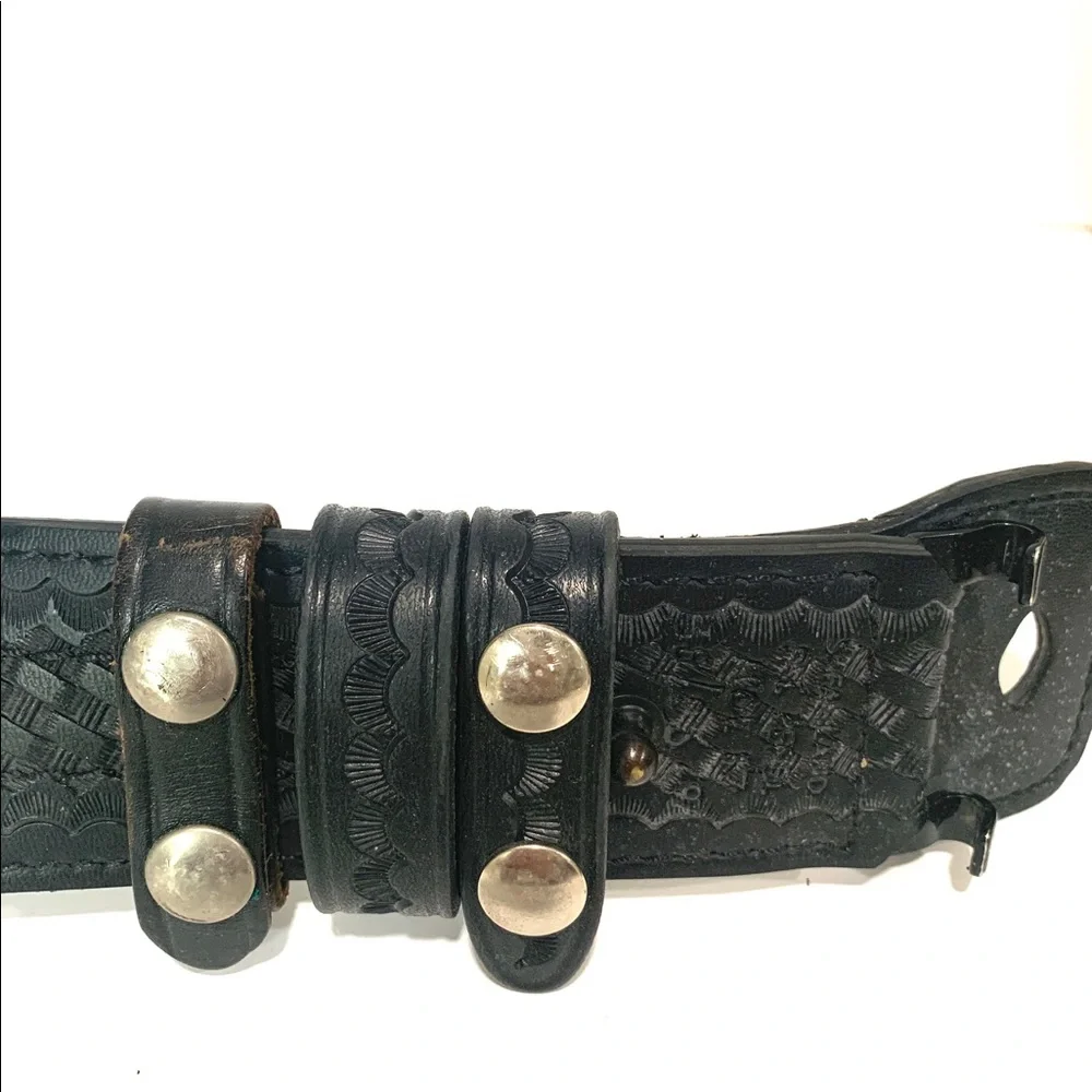 Vintage Sam Browne Basketweave 38” Police Woven Leather Belt